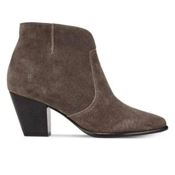 Frye Jennifer Taupe Suede Western Pointed Toe Ankle Booties Sz 10 Side Zipper - Picture 1 of 16